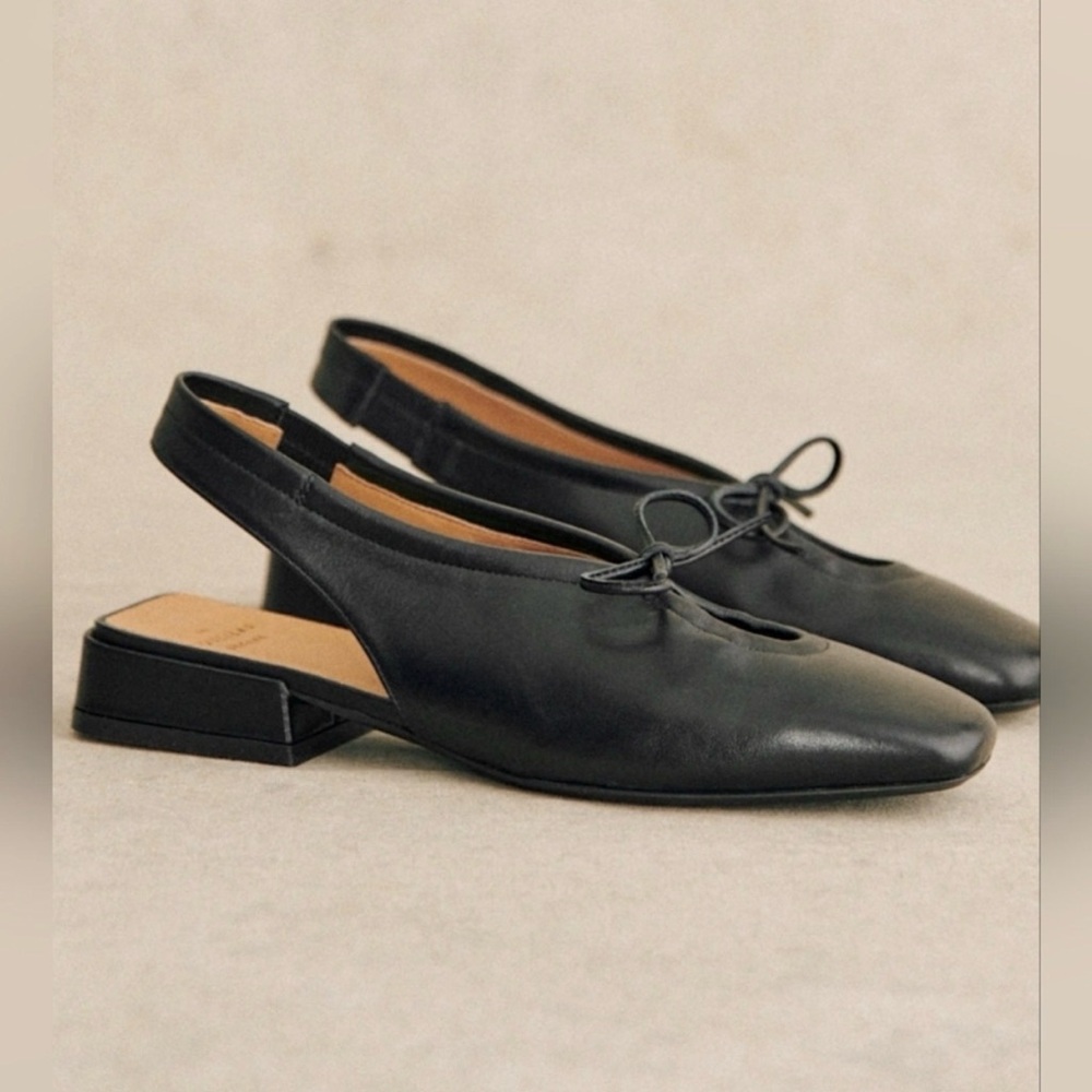 Sézane Black Leather Mary Jane Heels | Square Toe Parisian Classic | Size 36